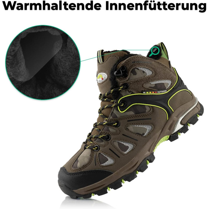 Теплі трекінгові черевики для жінок та чоловіків, хакі, камуфляж, розмір 36 EU