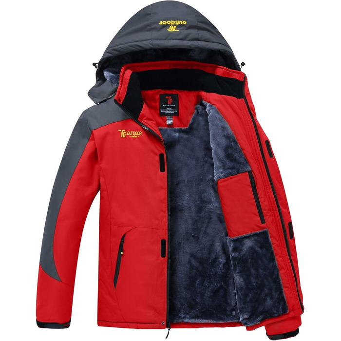 Чоловіча зимова куртка Jacken з флісовою підкладкою, водонепроникна, дихаюча, тепла, вітрозахисна, софтшелл, знімний капюшон, червона, XL