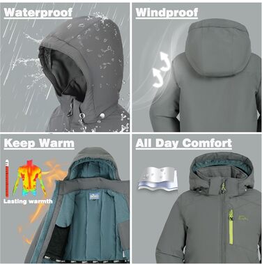 Дитячий зимовий комбінезон SNOWER для хлопчиків, теплий, з капюшоном, для катання на лижах, кольоровий зелений (6-7 років, сірий)