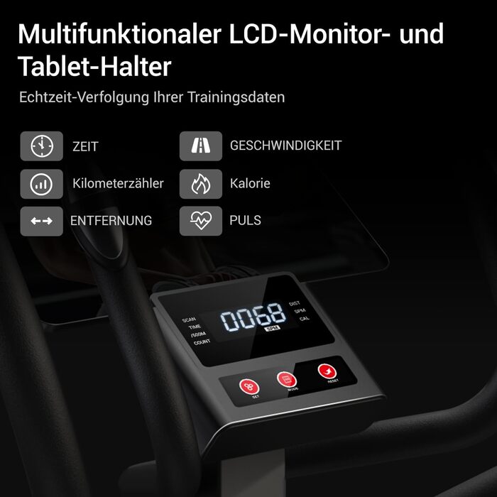 Еліптичний тренажер CURSOR для дому з 16 рівнями опору, тихий магнітний еліпс, довжина кроку 40 см, датчики пульсу, LCD-дисплей, вантажопідйомність 159 кг (Червоний-70)