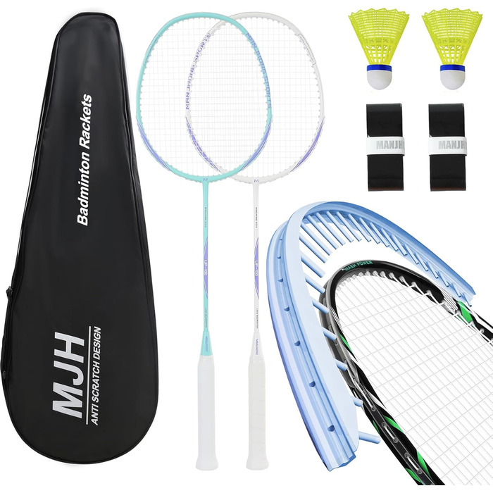 Набір для бадмінтона з 2 графітовими ракетками - зносостійкий дизайн - комплект для дорослих, включає воланчики, обмотки для ручок та сумку для ракеток
