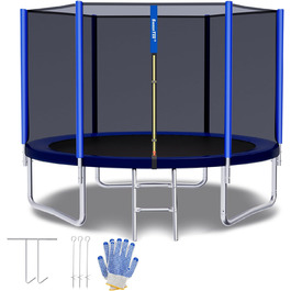Трамплін SAIBERTAN Outdoor Ø244/305/366 см – круглий, для саду, з сіткою безпеки, 4 фіксатори, сходи, посилені стійки. Сертифікат Intertek GS. Міцний та стійкий до погодних умов.