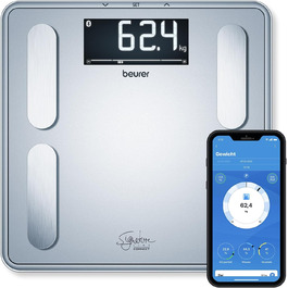 Ваги Beurer BF 405 з аналізом складу тіла: точні вимірювання для 8 користувачів, визначення жиру, великий дисплей з підсвіткою, до 200 кг, з підключенням до додатку