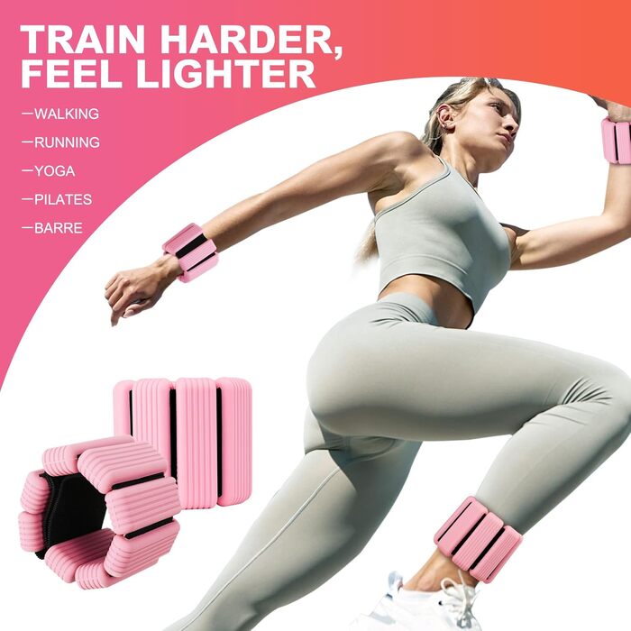 Набір вантажів для ніг та рук (2 шт., по 0,5 кг) - вантажні манжети для фітнесу, йоги, пілатесу, аеробіки, ходьби, плавання (рожевий)