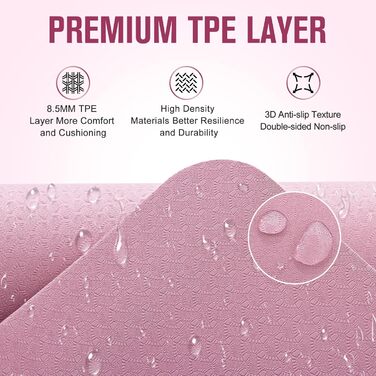 Килимок для йоги Marjar з неслизьким покриттям, фітнес-килимок для занять спортом, 183 x 61 x 0.6-1 см, рожевий