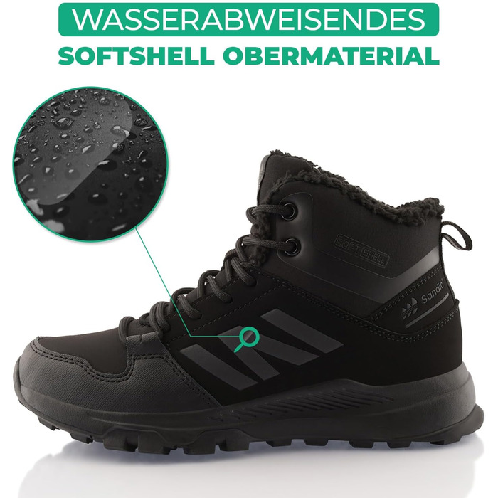 Черевики для ходьби жіночі та чоловічі, зимові, утеплені, Softshell, бренду Fusskleidung® (41 EU). Кольори: бежевий, чорний, зелений