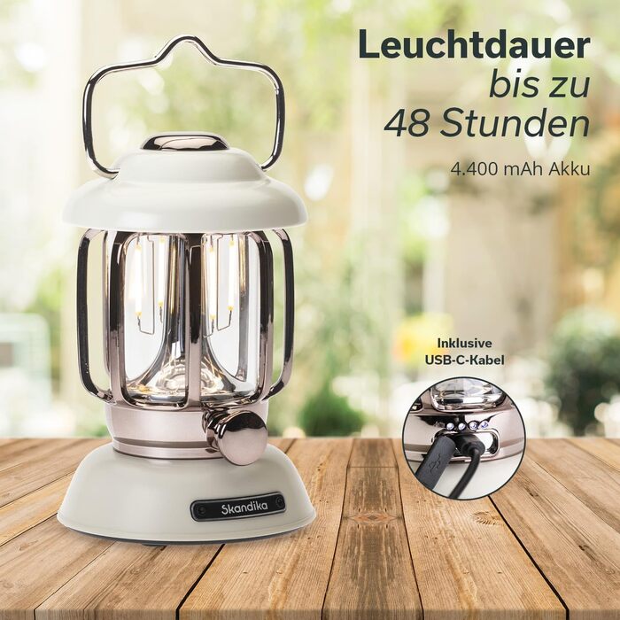 Кемпінговий ліхтар Skandika Forsol LED Retro стиль | Акумулятор 4400mAh, регулювання яскравості, для кемпінгу, саду, декору, походів, зелений