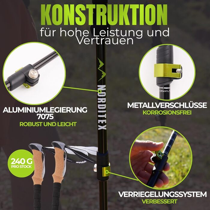 Телескопічні трекінгові палиці з алюмінію для скандинавської ходьби та гірських походів, ультралегкі, регульовані (для чоловіків та жінок) з аксесуарами та сумкою