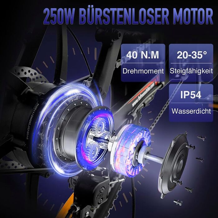 Електровелосипед Fafrees F20, складаний, 20 дюймів, 36V 16Ah знімний акумулятор, 250W мотор, Shimano 7 швидкостей, до 25 км/год, для чоловіків і жінок
