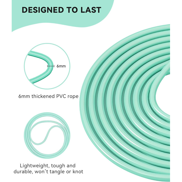 Стрибкове канат iMoebel Springseil Fitness 6 мм, 3 м, PVC, регульований, з ABS ручкою, для дітей та дорослих, бокс, схуднення, кросфіт (зелений)