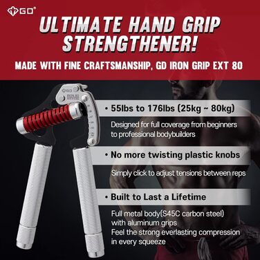 Регульований еспандер для рук GD Grip, зміцнювач кисті (55–176 фунтів, сталева пружина 80)