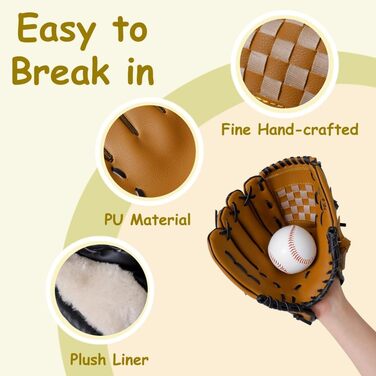 Рукавичка бейсбольна Urby для лівші, дитяча та юнацька, 11.5 дюймів, вік 7-11 років, коричнева