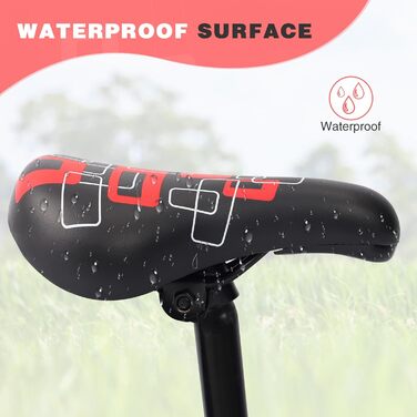 Дитячий велосипедний сидіння – м'яке та водонепроникне, з антиковзким покриттям, широке, Dual Shock для 12, 14, 16, 18, 20 дюймових велосипедів (чорний/червоний)