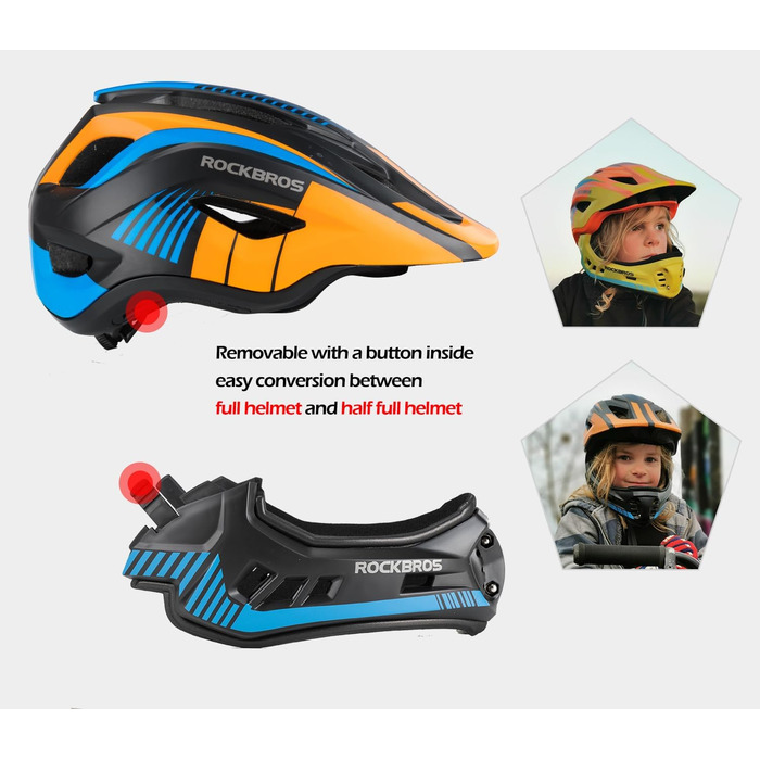 Шолом ROCKBROS дитячий інтегрований для велосипеда, BMX, MTB, Downhill з від'ємним підбором, блакитний, розмір M