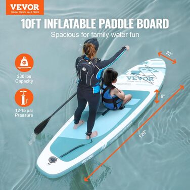 Надувна SUP-дошка VEVOR 305/323/335 см з аксесуарами: насос, весло, рюкзак, водонепроникна сумка, ремкомплект, синя — для дорослих і підлітків, PVC