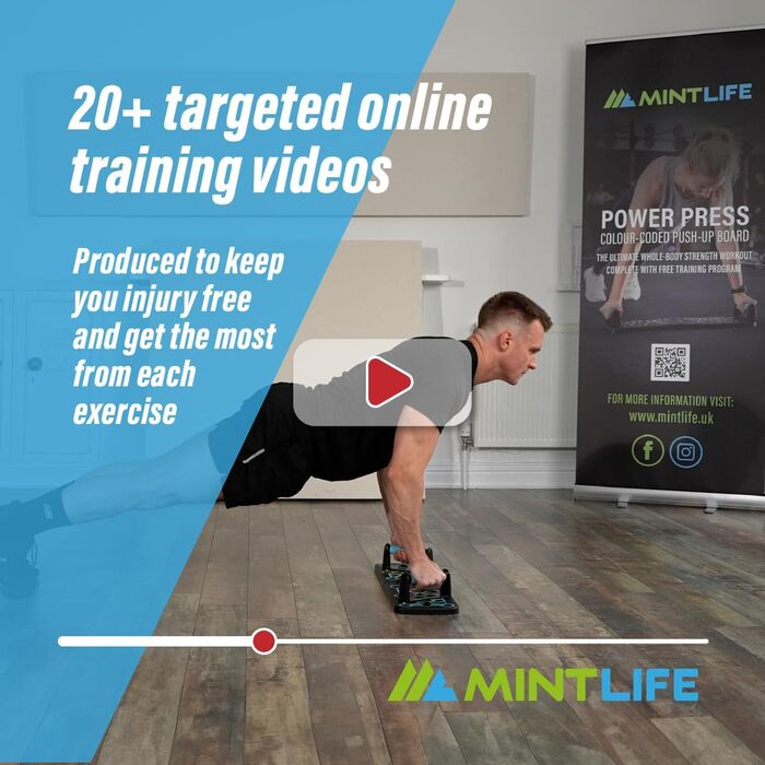 Дошка для віджимань Mintlife Power Press - портативна для дому та подорожей, з 30-тижневою програмою тренувань
