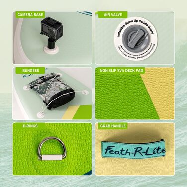 Надувний SUP Paddleboard FunWater для дорослих. Комплект: весло, насос, рюкзак, лінія. Зелено-білий колір