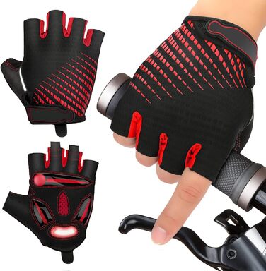 Фетровые перчатки MTB напівпальці літні для чоловіків та жінок, з гелевою амортизацією, дихаючі, зручні, неслизькі. Підходять для велосипедів, мотоциклів, фітнесу. Червоні