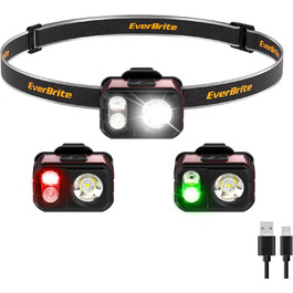 EverBrite LED налобний ліхтар: перезаряджуваний, 45г, IP67, 7 режимів, червоне/зелене світло. Ідеально для бігу, піших прогулянок, кемпінгу.