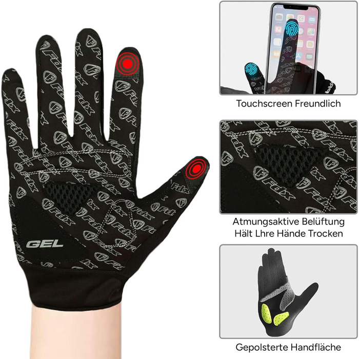 Зимові велосипедні рукавички FDX для чоловіків – вітронепроникні та водовідштовхувальні, з теплим флісом, гелевою підкладкою, підтримкою сенсорного екрану, неслизьким зчепленням – ідеальні для велосипеда, MTB та електровелосипеда (Чорний, XL)