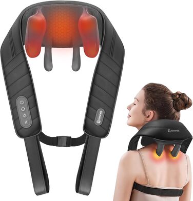 Бездротовий масажер для шиї та плечей COMFIER 6D з підігрівом, глибоким розминаючим масажем, знімним чохлом, чорний – ідеальний подарунок для мами й тата