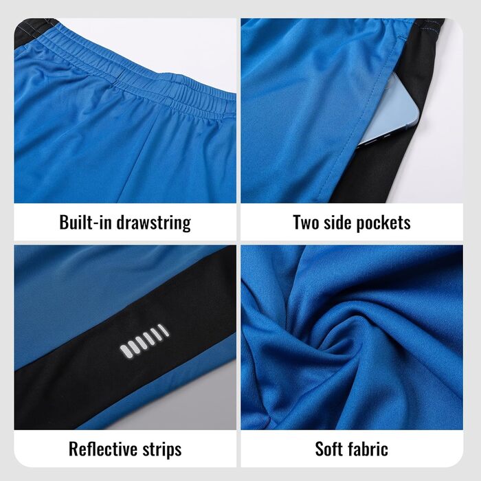 Шорти чоловічі ZENGVEE 3/5 шт. у наборі, спортивні, з світловідбиваючими смугами, швидковисихаючі, дихаючі, для тренувань та виснажливих фізичних навантажень (S, Чорний, Сірий, Синій)