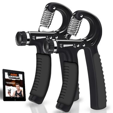 Силовий тренажер для рук та передпліч Grip Strengthener 5-60 кг з E-book - для збільшення сили, реабілітації та зміцнення кисті, зап'ястя та рук (Чорний)