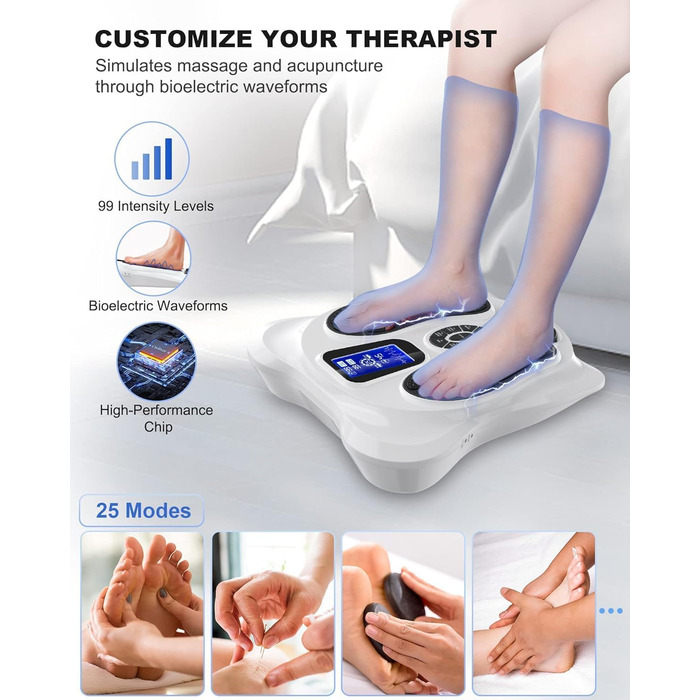 Creliver Medic стимулятор кровообігу для ніг EMS TENS, проти болю та набряків у колінах і ногах, покращує кровообіг, білий