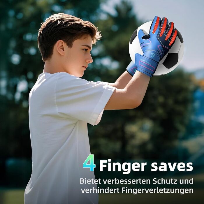 Воротарські рукавички Sportout з Fingersave для дітей та дорослих, 4мм латекс, антиковзкі, темно-сині (розмір 9)