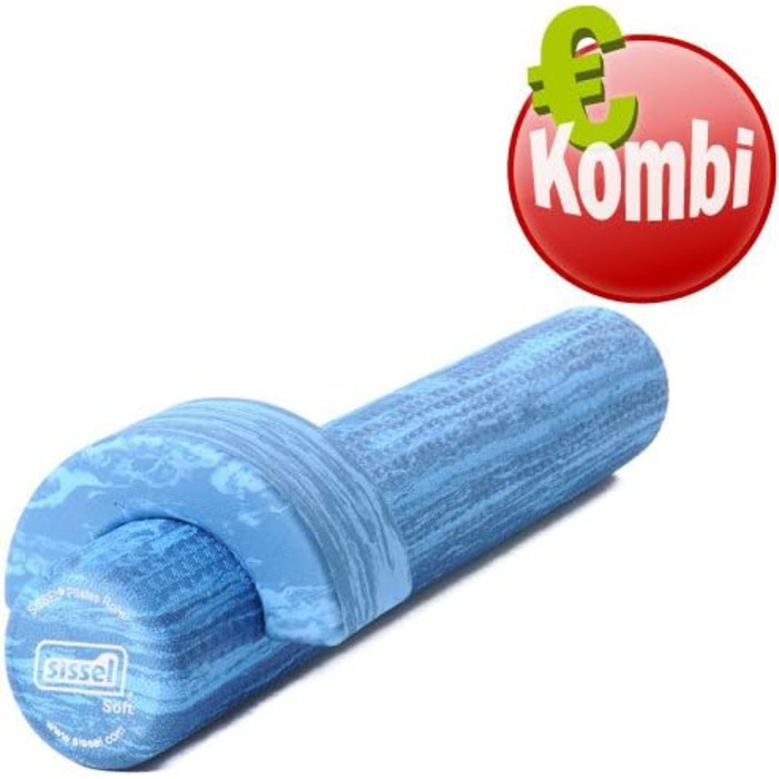 Поролоновий ролик SISSEL Pilates Soft з вирівнювачем для голови, Ø15x90 см, синій, для пілатесу та гімнастики