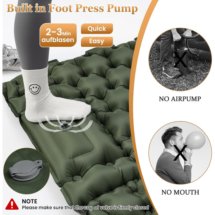 Кемпінговий килимок Satisure для 2 осіб: самонадувний, водовідштовхувальний, з насосом, для відпочинку на природі, на воді та в авто