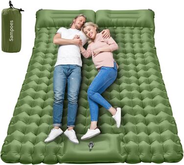 Надувний килимок для кемпінгу Isomatte 10см, самонадувний, з насосом, для туризму та відпочинку на природі (двоспальний, зелений)