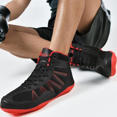 Боксерські черевики чоловічі хай-топ, професійні для тренувань, чорно-червоні (42 EU)