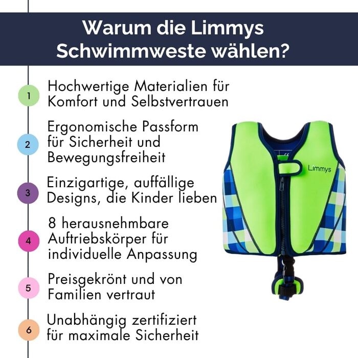 Спасальний жилет для дітей Imys Premium – безпечний та сучасний жилет для купання для хлопчиків, дівчаток та малюків – з практичною сумкою для перенесення Königsbau (M, жилет для басейну, зелений (M))