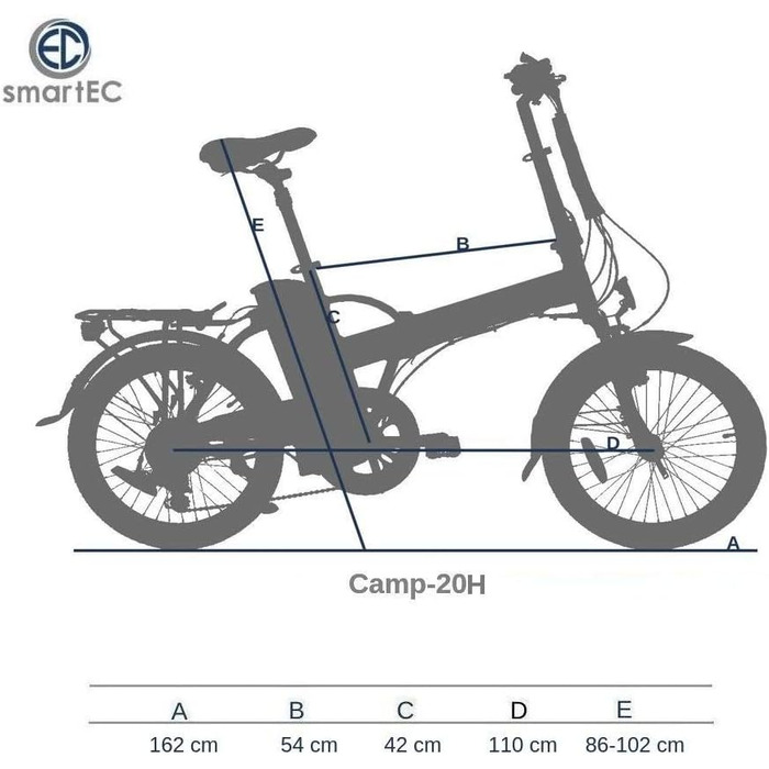 Електровелосипед smartEC Camp-20H, 250Вт, задній мотор, Li-Ion акумулятор 36В 15,6Аг, 20 дюймів, складаний, запас ходу 100 км, швидкість до 25 км/год