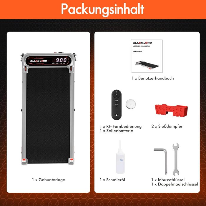 Біговий тренажер BLACK LORD X7 - Walking Pad з тихим мотором 3.0PS, до 130кг, Bluetooth, 3 рівня нахилу, антиковзаюча поверхня (Срібний)