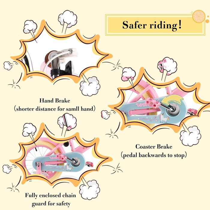 Дитяче велосипед RULLY 16 дюймів для дівчаток 2-7 років з додатковими колесами та ручним гальмом, з кошиком, стрічками, іграшковий велосипед (Рожевий)