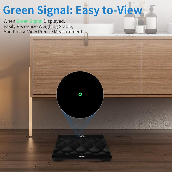 Ваги підлогові Vitafit 300 кг, чорні: цифровий BMI, Bluetooth, скло 8 мм, LED-дисплей