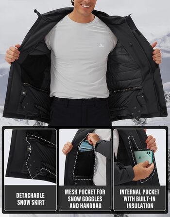 Чоловіча водонепроникна тепла дихаюча куртка для сноуборду та гірськолижного спорту, зимова куртка з капюшоном, Outdoor, сіра, розмір L