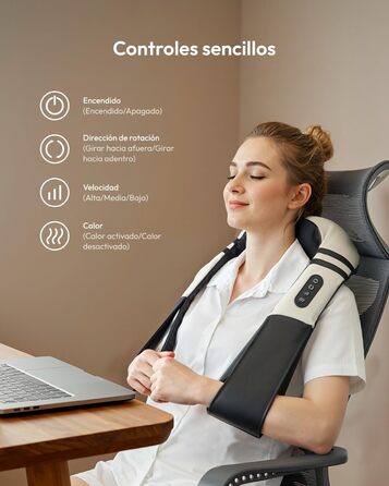 Масажний накид для крісла з підігрівом та 3D масажем, Shiatsu масажер для спини з 3 рівнями інтенсивності, Romm (V-WMN01)