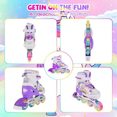 Регульовані роликові ковзани для дітей, дівчаток, початківців. Ролики для дітей та підлітків, кольори: фіолетовий, райдуга.
