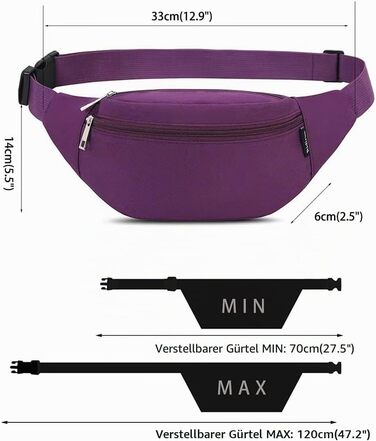 Сумка на пояс жіноча та чоловіча Bauchtasche для фітнесу, спорту, велосипеда, кемпінгу. Лілова, універсальний розмір