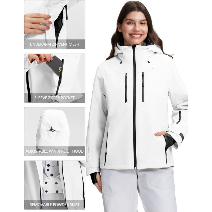 Жіноча куртка Pioneer Camp для сноуборду та гірськолижного спорту, водонепроникна, вітрозахисна, тепла, зимова, біла, розмір S