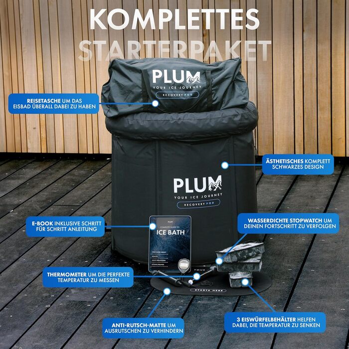 Тонна для криотерапії PLUM Eisbad XL (Ø80 см) - Комплект для криованни з аксесуарами - Складана ванна з 5 шарами ізоляції