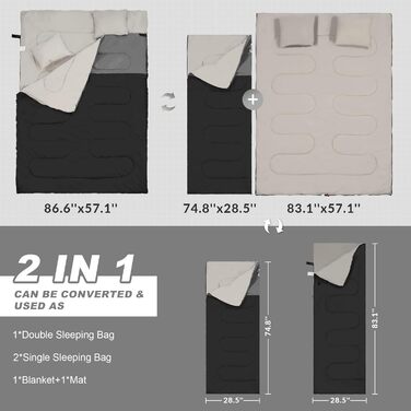 Спальний мішок Elevon для дорослих, підлітків та дітей, 3-4 сезони, водонепроникний, компактний, для кемпінгу, рюкзака, 1 особа, зелений/чорний