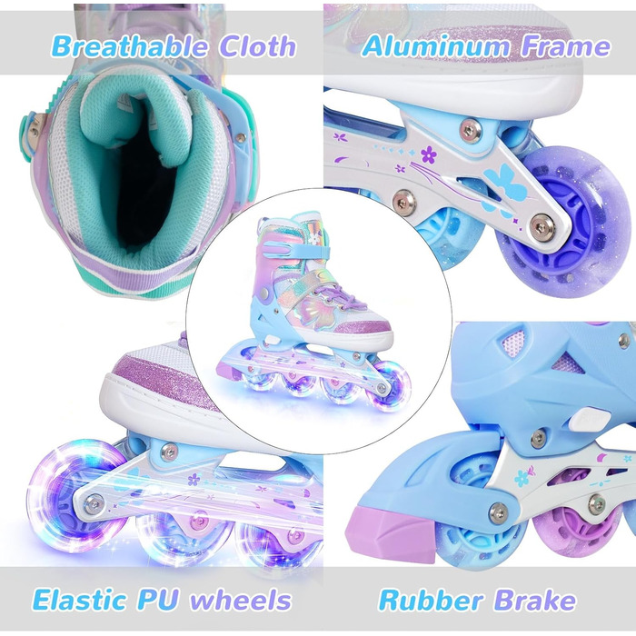 Дитячі ролики Nattork для дівчаток, 4 розміри, регульовані, рожеві, середній (32-36 EU)