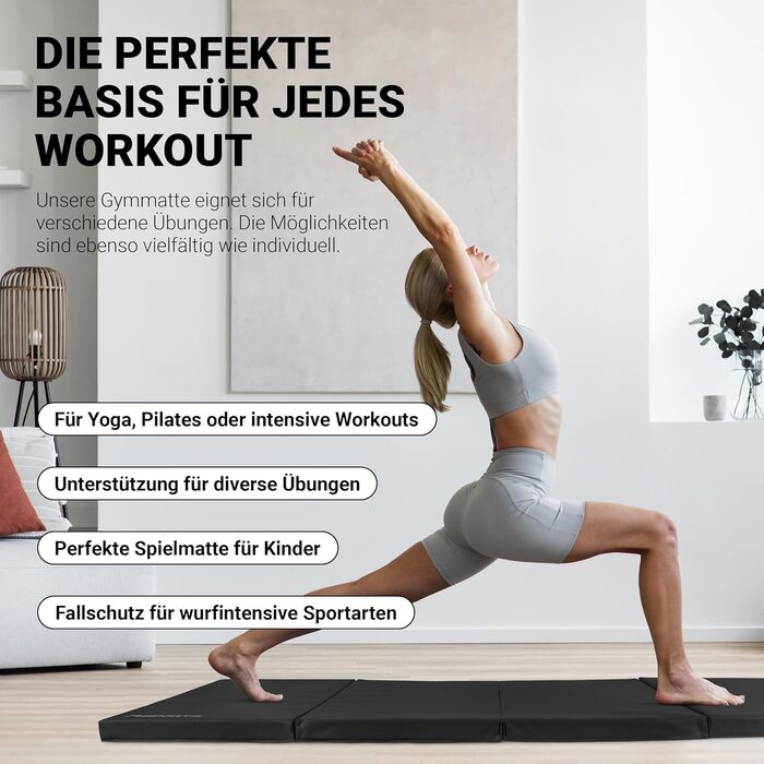 Гімнастичний мат MSPORTS Turnmatte Premium складаний м'який килимок для спорту та дітей, чорний, 190 x 80 x 5 см