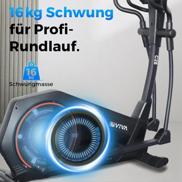 Еліптичний тренажер AsVIVA C28 Pro - 16 кг маховик, тихий ремінний привід, електричне регулювання опору, фітнес-комп'ютер, транспортні ролики