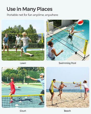 Складана сітка для бадмінтону, волейболу та піклболу SONGMICS, регульована за висотою, нейлонова сітка зі стійками для дітей та дорослих, для тенісу, внутрішніх та зовнішніх кортів, 4м, жовто-чорна