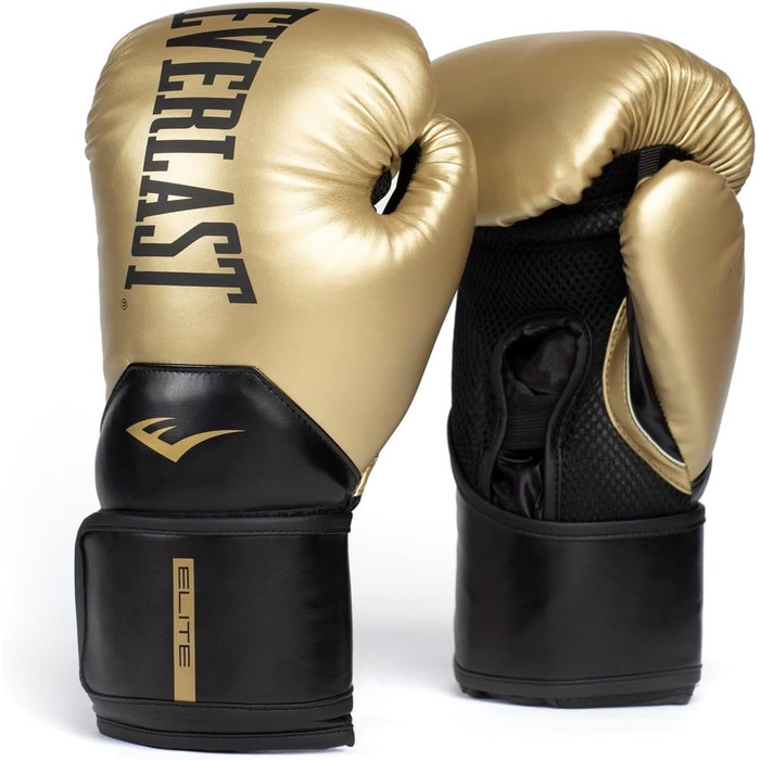 Боксерські рукавички Everlast Elite 2: для спарингу, роботи з мішком та м'ячами, кріплення на липучці, ергономічний захват, роздільний пінопоглинач, оригінальна серія Everlast GOLD/SCHWARZ, 10OZ